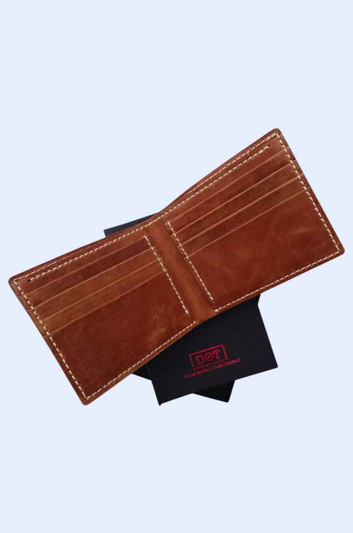 Premium Handcrafted Leather Smart Wallet - Crazy Horse Leather, Brown & Green, Gift Box Packaging