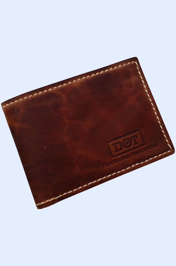 Handcrafted Leather Bifold Wallet ID Edition - Brown & Green, Gift Box Included