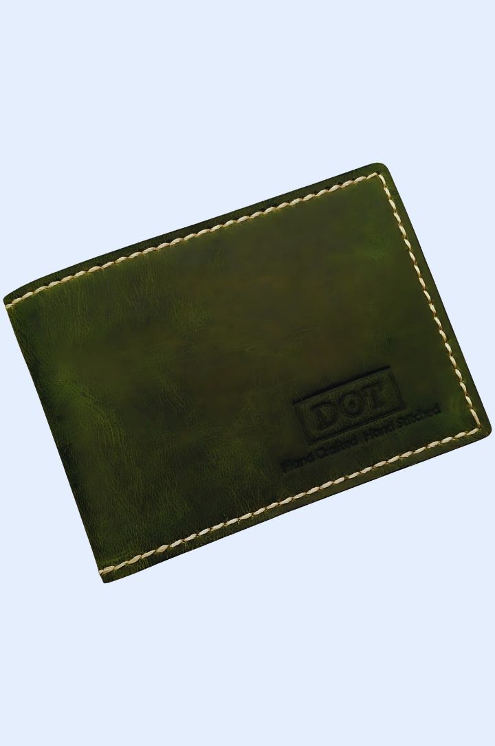 Handcrafted Leather Bifold Wallet ID Edition - Brown & Green, Gift Box Included